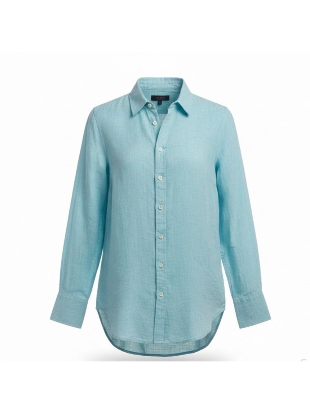 Talbots Women’s Aqua Linen Button-Up Long-Sleeve Shirt Lightweight Casual Size M